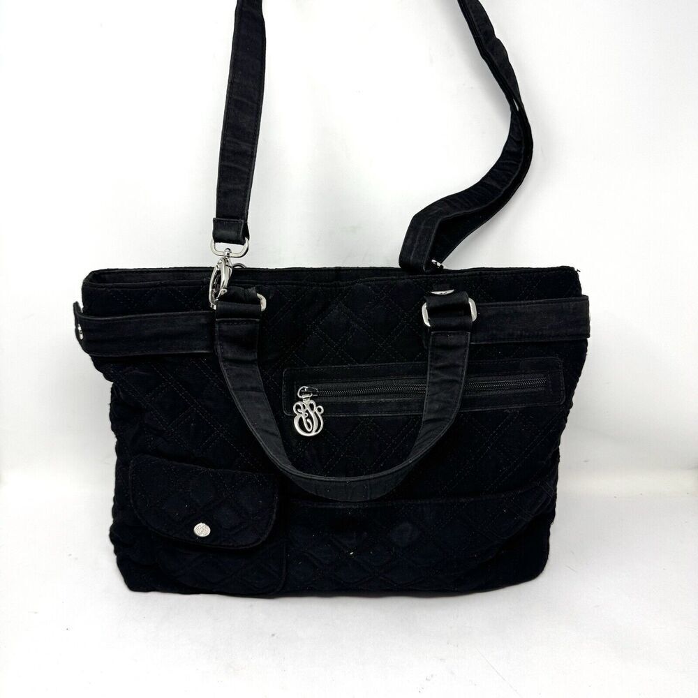 Vera Bradley Black Quilted Double Handle Shoulder Bag Purse With Crossbody Strap